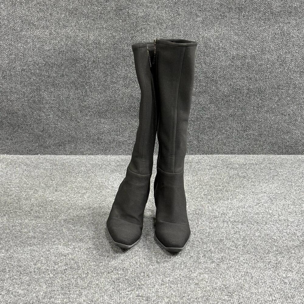 Prada Knee High Stretch Sock Boots Womens Size 6 Black Square Toe Kitten Heel